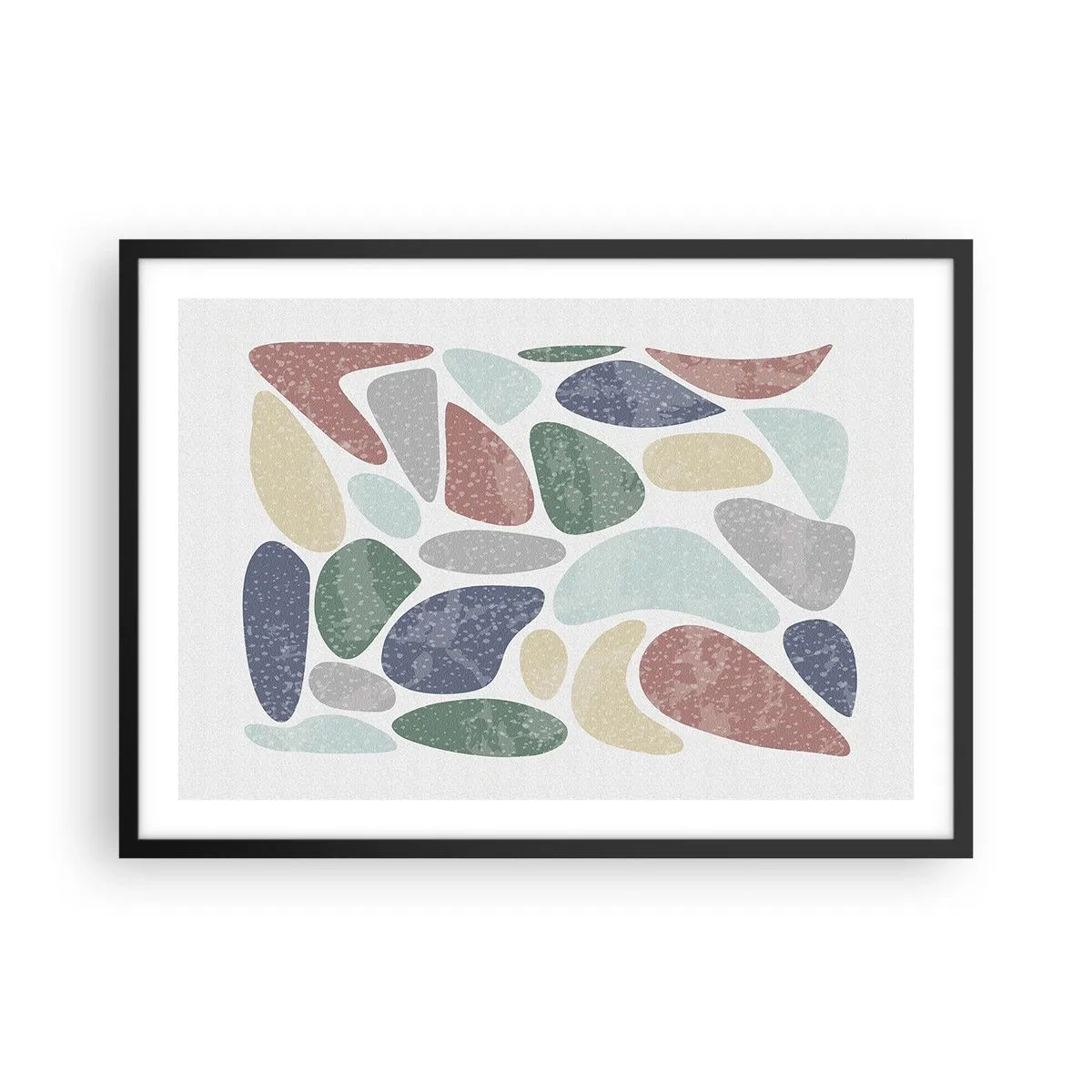 Póster en marco negro - Formas orgánicas coloridas sobre un fondo blanco - 70x50cm - Mosaico de colores empolvados - Decoración de pared moderna para salón y dormitorio ARTTOR