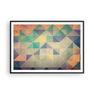 Póster en marco negro - Una composición colorida de triángulos geométricos en tonos pastel. - 100x70cm - República de los triángulos - Decoración de pared moderna para salón y dormitorio ARTTOR