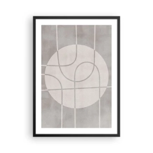 Póster en marco negro - Líneas geométricas y un círculo en tonos grises. - 50x70cm - Circular y rectilíneo - Decoración de pared moderna para salón y dormitorio ARTTOR