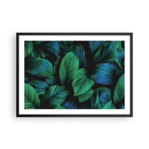 Póster en marco negro - Hojas verdes en estilo minimalista. - 70x50cm - En la multitud verde - Decoración de pared moderna para salón y dormitorio ARTTOR