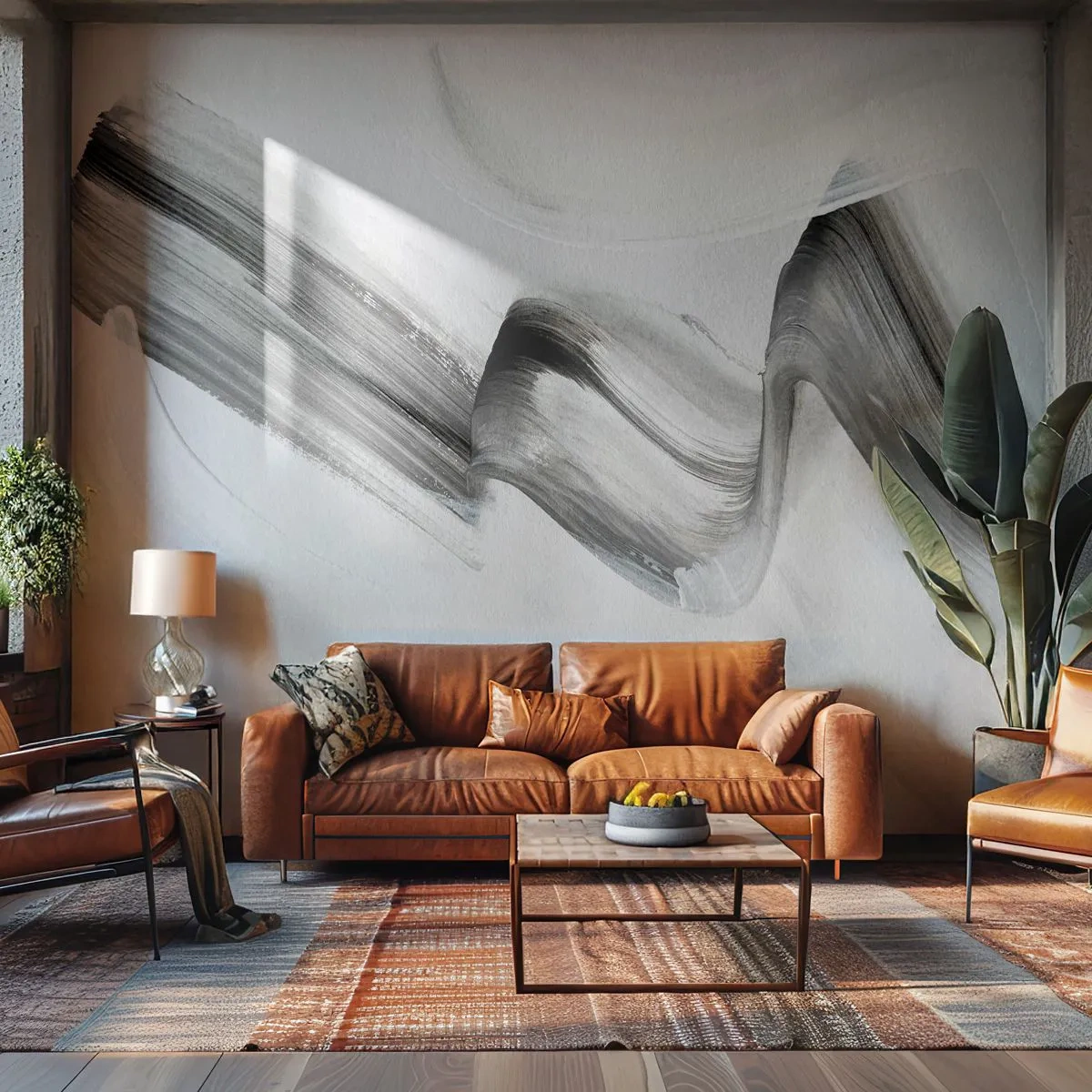 Fotomural Premium Sand - Raya negra artística sobre un fondo claro - 100x70cm - Solo por diversión - Decoración de pared moderna para salón y dormitorio ARTTOR