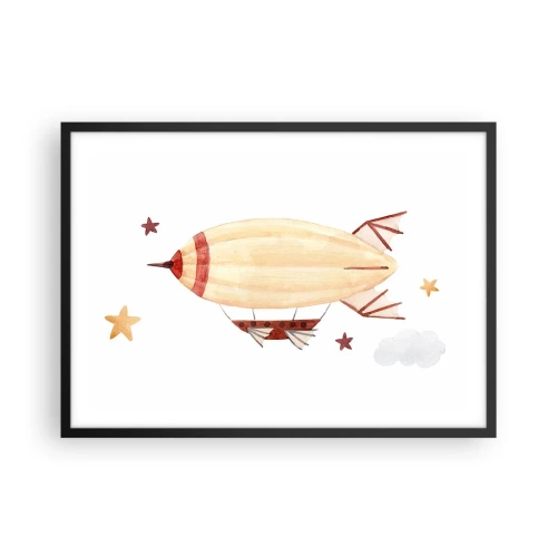 Póster en marco negro - Un dirigible pintado a mano con un fondo de estrellas. - 70x50cm - Dirigible - Decoración de pared moderna para salón y dormitorio ARTTOR