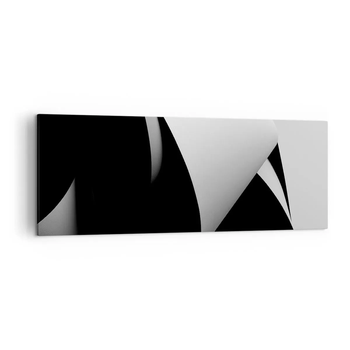 Cuadro sobre lienzo - Impresión de Imagen - Formas abstractas en blanco y negro con contrastes llamativos. - 140x50cm - Planos de luz desde las profundidades de la sombra - Decoración de pared moderna para salón y dormitorio ARTTOR