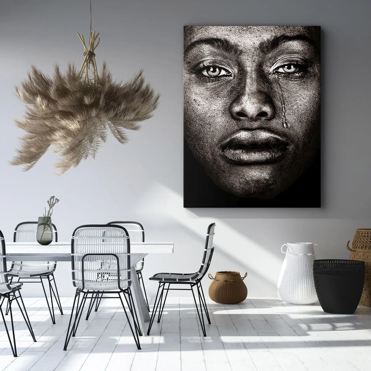Cuadro sobre lienzo - Impresión de Imagen - Retrato de un rostro con una sola lágrima sobre un fondo negro - 80x120cm - Una lágrima - Decoración de pared moderna para salón y dormitorio ARTTOR