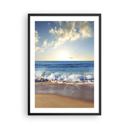 Póster en marco negro - Una playa con olas y un horizonte soleado. - 50x70cm - Movimiento y quietud al mismo tiempo - Decoración de pared moderna para salón y dormitorio ARTTOR
