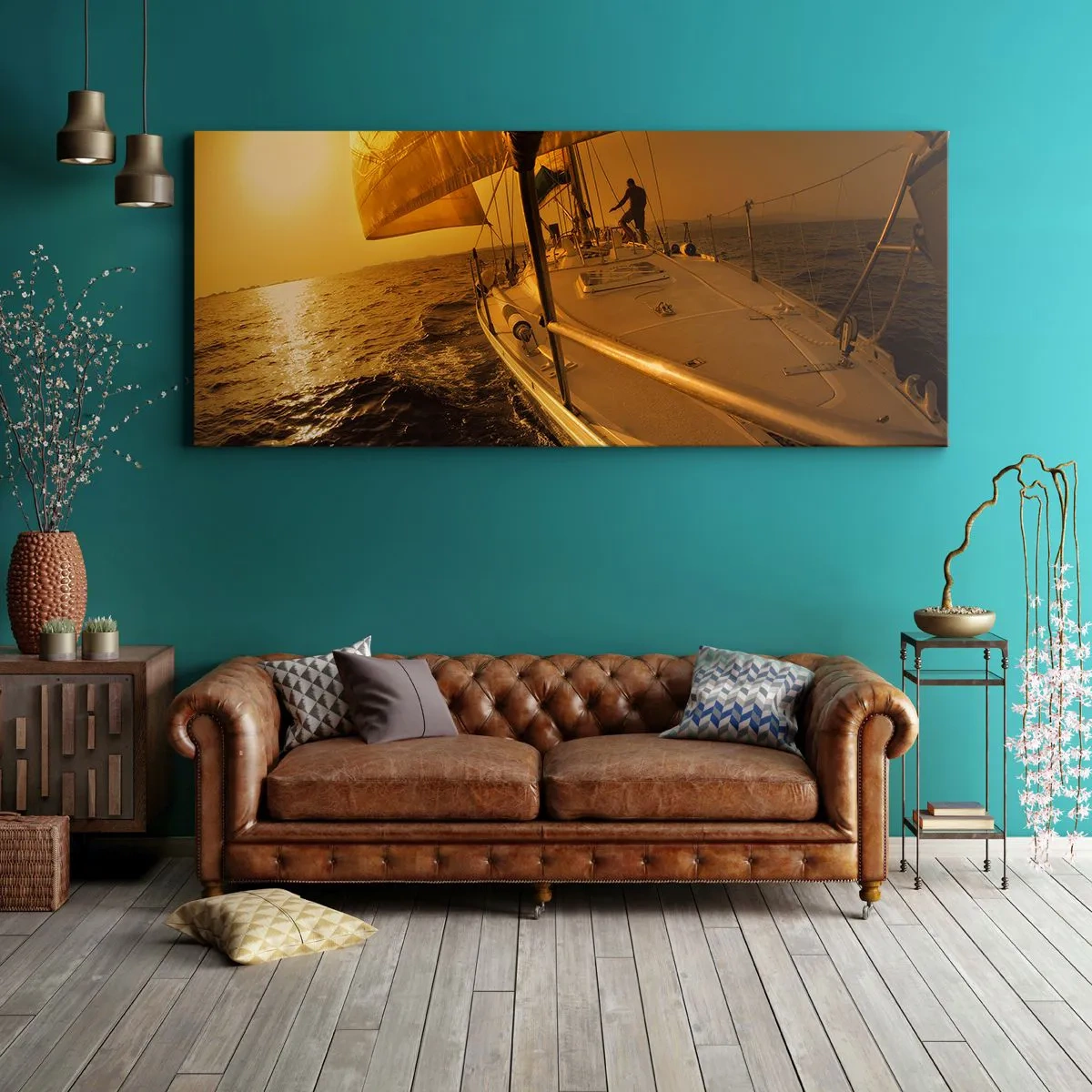 Cuadro sobre lienzo - Impresión de Imagen - Atardecer dorado tras un día multicolor - 90x30 cm