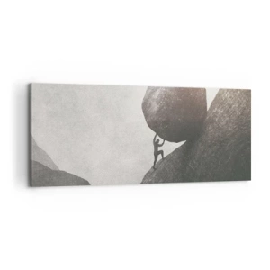 Cuadro sobre lienzo - Impresión de Imagen - Un hombre trepando una enorme roca por una colina. - 120x50cm - Creo, contra toda esperanza - Decoración de pared moderna para salón y dormitorio ARTTOR