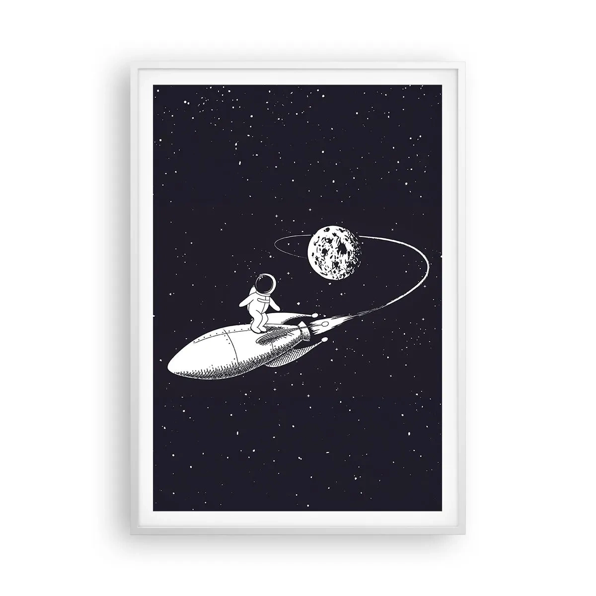 Póster en marco blanco - Surfista espacial - 70x100 cm