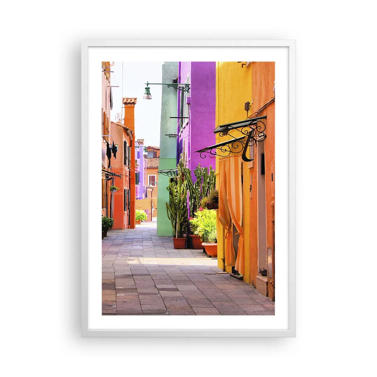 Póster en marco blanco - El callejón arco iris - 50x70 cm