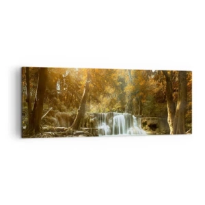 Cuadro sobre lienzo - Impresión de Imagen - Paisaje otoñal con cascada - 140x50cm - Una cascada en el parque - Decoración de pared moderna para salón y dormitorio ARTTOR