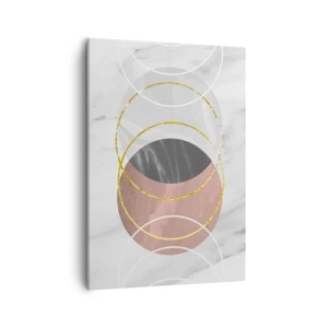 Cuadro sobre lienzo - Impresión de Imagen - Composición geométrica abstracta con círculos y detalles metálicos. - 50x70cm - Música de las esferas - Decoración de pared moderna para salón y dormitorio ARTTOR