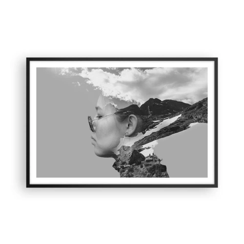 Póster en marco negro - Retrato sobre montañas y nubes - 91x61 cm
