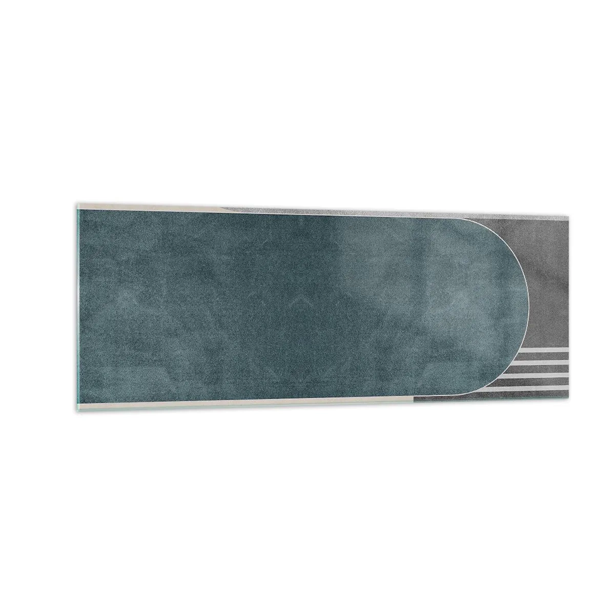 Cuadro sobre vidrio - Impresiones sobre Vidrio - Abstracción geométrica en tonos grises y verdes. - 140x50cm - Composición horizontal - Decoración de pared moderna para salón y dormitorio ARTTOR