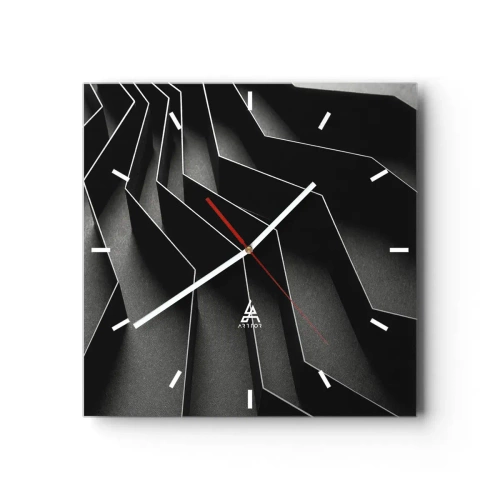 Reloj de pared - Reloj de vidrio - Abstracción en blanco y negro con estructuras geométricas. - 30x30cm - Orden espacial - Decoración de pared moderna para salón y dormitorio ARTTOR
