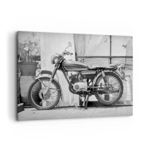 Cuadro sobre lienzo - Impresión de Imagen - Fotografía en blanco y negro de una motocicleta clásica. - 100x70cm - Los clásicos por encima de todo - Decoración de pared moderna para salón y dormitorio ARTTOR