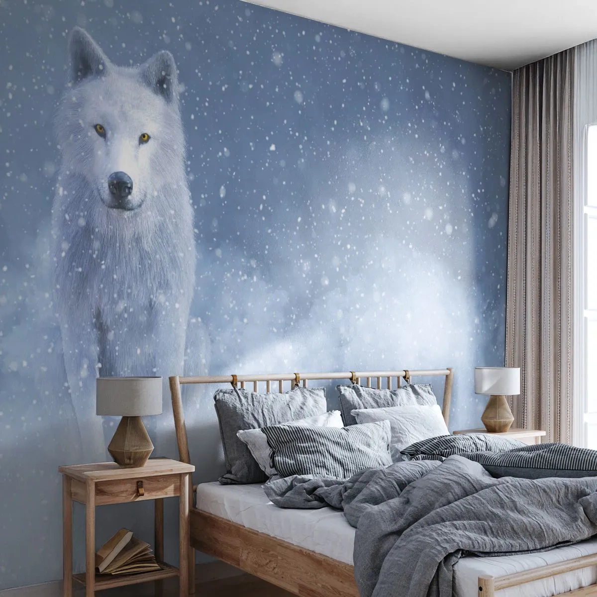 Fotomural Premium Sand - El espíritu del invierno - Lobo blanco, animales, Invierno - 400x280 cm