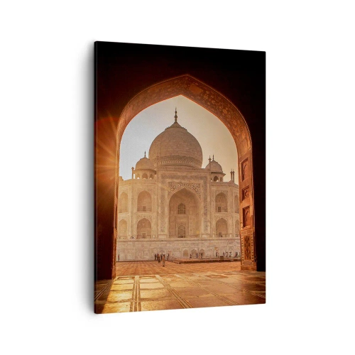 Cuadro sobre lienzo - Impresión de Imagen - Taj Mahal a la luz del sol visto desde el arco de la puerta - 50x70cm - Un monumento al amor sobrenatural - Decoración de pared moderna para salón y dormitorio ARTTOR