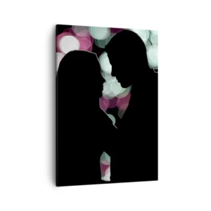 Cuadro sobre lienzo - Impresión de Imagen - Siluetas de una pareja sobre un fondo de luces bokeh de colores - 50x70cm - ¡Sí! - Decoración de pared moderna para salón y dormitorio ARTTOR