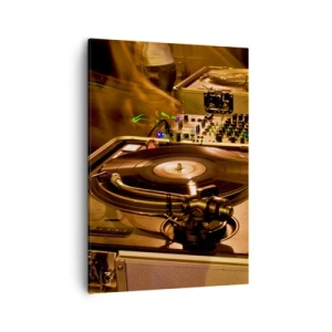 Cuadro sobre lienzo - Impresión de Imagen - Equipo de DJ con plato giratorio y mezclador durante una fiesta - 50x70cm - ¿Puedes sentir el poder? - Decoración de pared moderna para salón y dormitorio ARTTOR