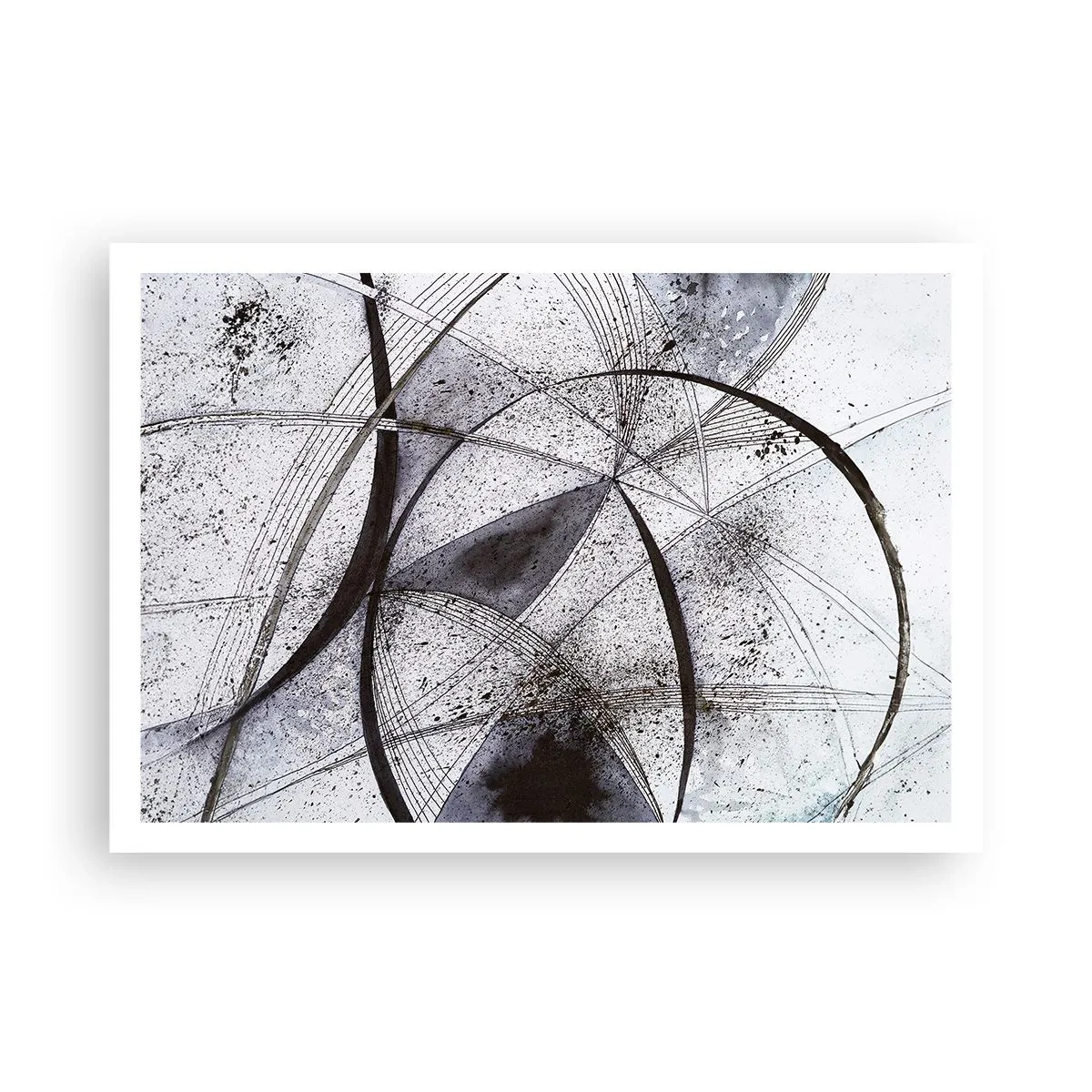Póster - Líneas y formas abstractas en tonos de gris y negro. - 100x70cm - Fantasía futurista - Decoración de pared moderna para salón y dormitorio ARTTOR