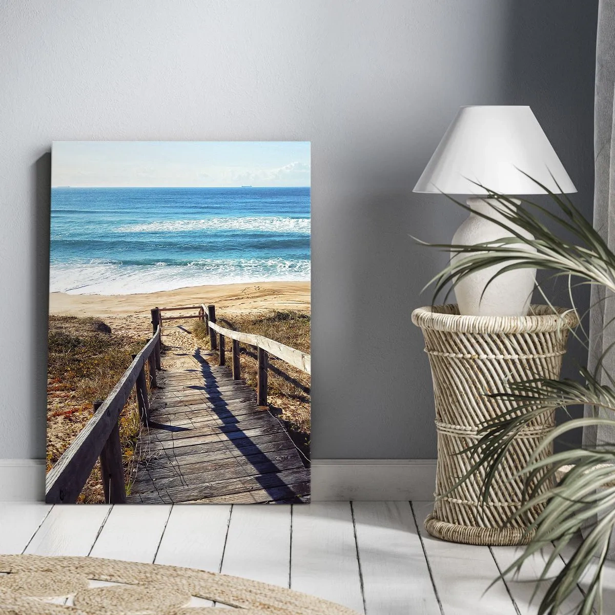 Cuadro sobre lienzo - Impresión de Imagen - Camino de madera que conduce a la playa. - 80x120cm - ¡Corre! - Decoración de pared moderna para salón y dormitorio ARTTOR