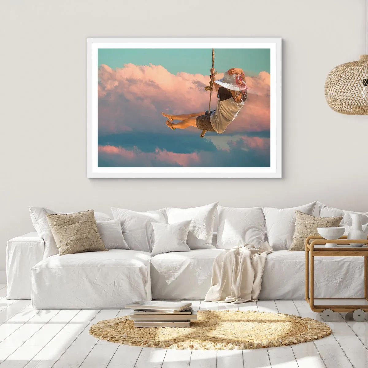 Póster en marco blanco - Jugando en las nubes - 50x40 cm