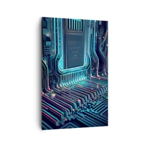 Cuadro sobre lienzo - Impresión de Imagen - Placa de circuito impreso tecnológico con pistas iluminadas - 80x120cm - Mi forma de pensar - Decoración de pared moderna para salón y dormitorio ARTTOR