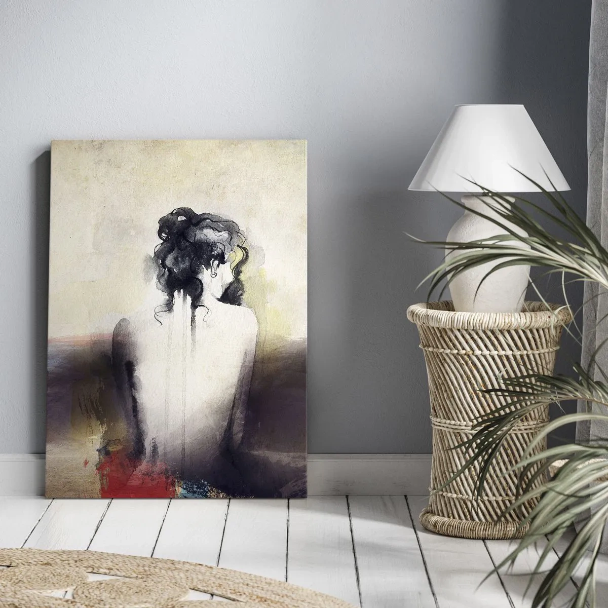 Cuadro sobre lienzo - Impresión de Imagen - Un retrato sutil de una mujer en estilo artístico. - 50x70cm - Líneas suaves, formas ovaladas - Decoración de pared moderna para salón y dormitorio ARTTOR