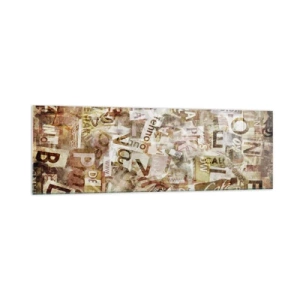 Cuadro sobre vidrio - Impresiones sobre Vidrio - Composición abstracta con letras y fragmentos de texto. - 160x50cm - Unificando el lenguaje - Decoración de pared moderna para salón y dormitorio ARTTOR