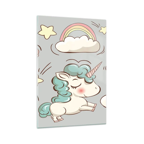 Cuadro sobre vidrio - Impresiones sobre Vidrio - Lindos unicornios sobre un fondo pastel. - 70x100cm - Estoy seguro de que existen - Decoración de pared moderna para salón y dormitorio ARTTOR