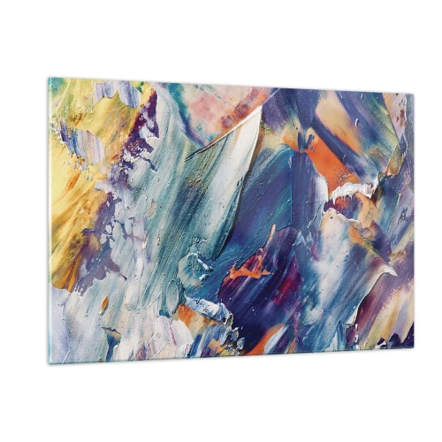 Cuadro sobre vidrio - Impresiones sobre Vidrio - Abstracción dinámica con pinceladas gruesas - 120x80cm - Confusión de colores - Decoración de pared moderna para salón y dormitorio ARTTOR