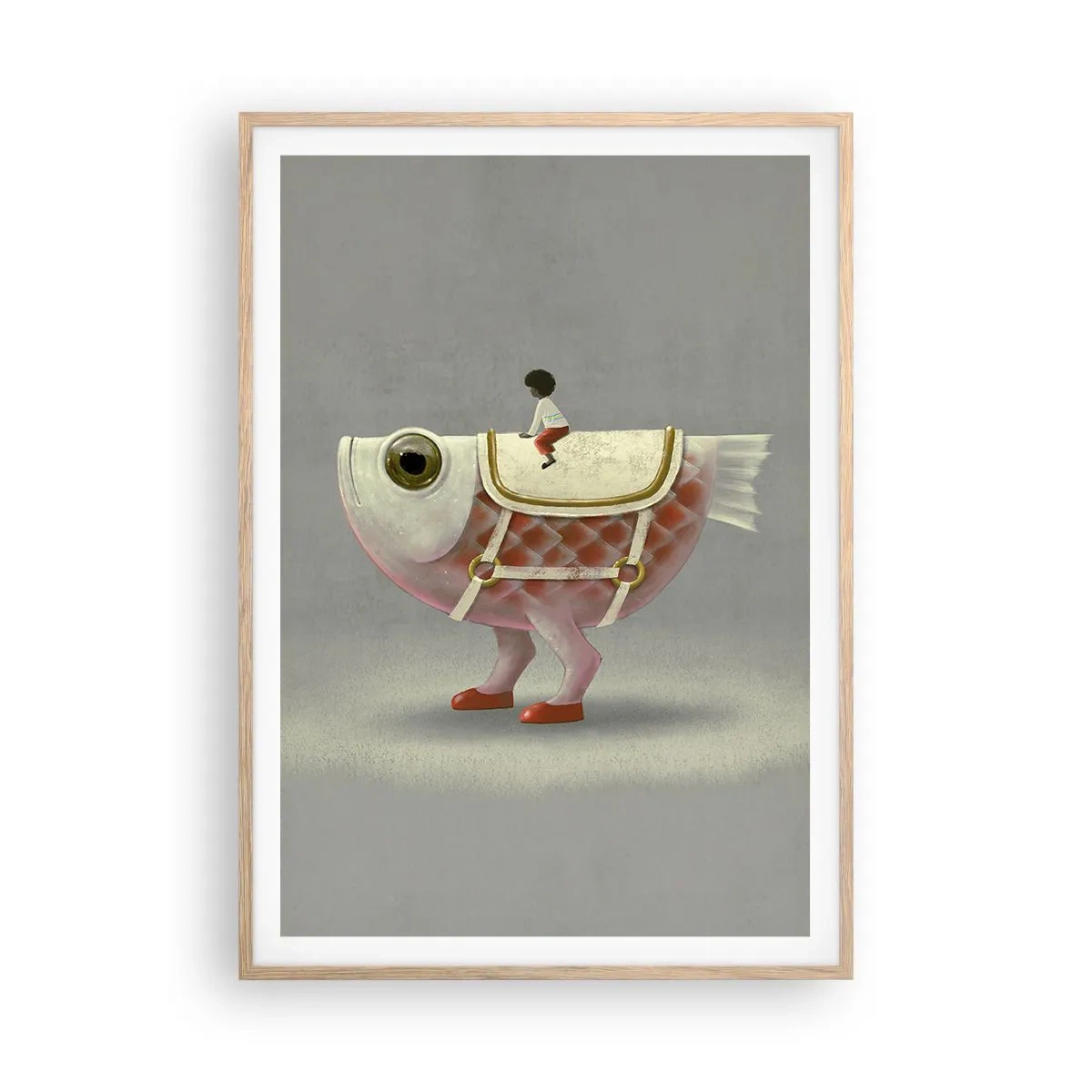 Póster en marco roble claro - Jinete del pescado - 70x100 cm