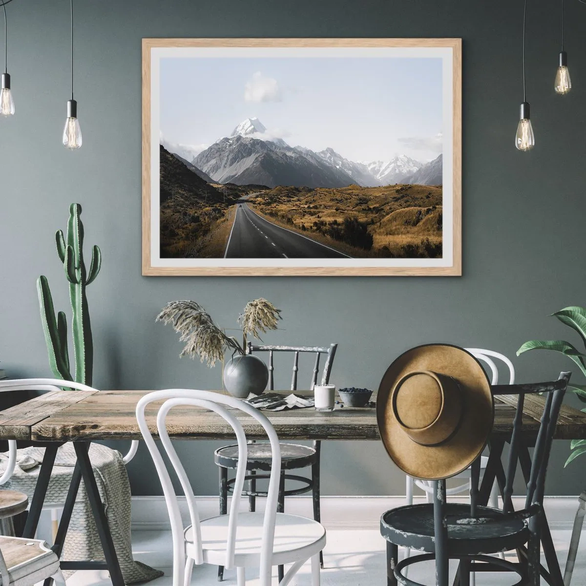 Póster en marco roble claro - El camino al corazón de las montañas - 100x70 cm