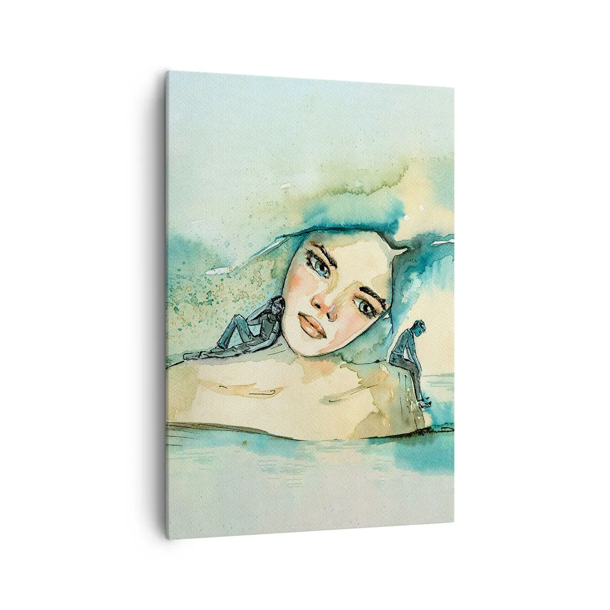Cuadro sobre lienzo - Impresión de Imagen - Acuarela de rostro de mujer con motivo reflectante. - 70x100cm - ¿Soy azul? - Decoración de pared moderna para salón y dormitorio ARTTOR