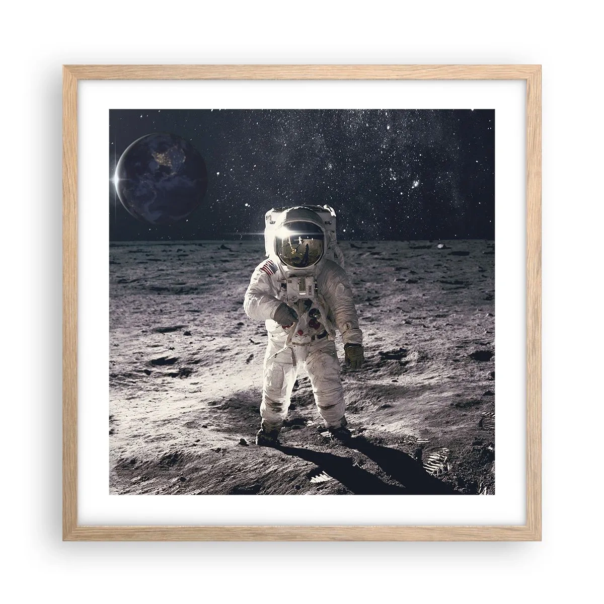 Póster en marco roble claro - Saludos desde la Luna - 50x50 cm