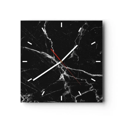 Reloj de pared - Reloj de vidrio - Mármol negro con vetas blancas en el detalle. - 30x30cm - La vida secreta de la piedra - Decoración de pared moderna para salón y dormitorio ARTTOR