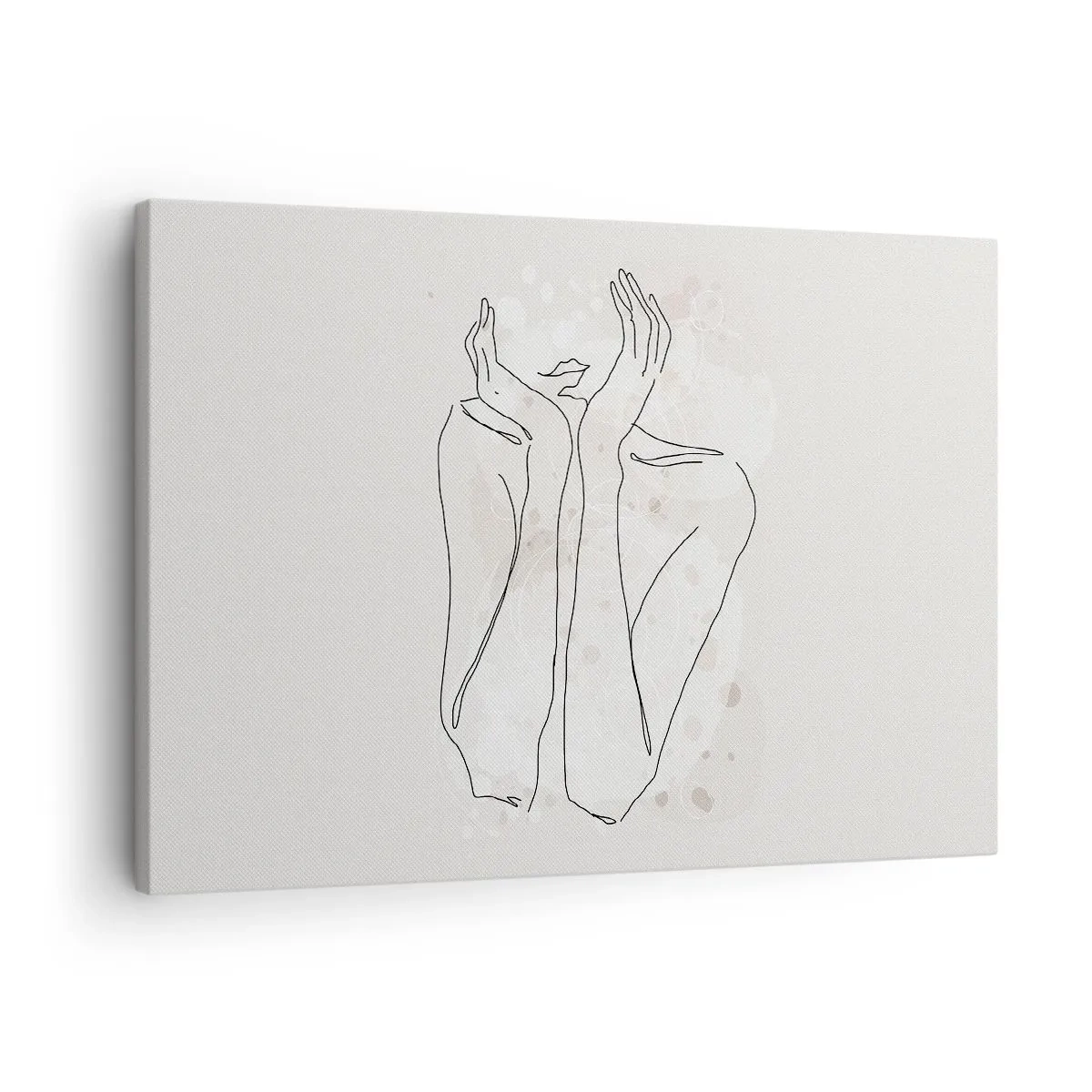 Cuadro sobre lienzo - Impresión de Imagen - Línea de contorno que muestra las manos de una mujer sobre un fondo claro - 70x50cm - Un momento de ensueño - Decoración de pared moderna para salón y dormitorio ARTTOR