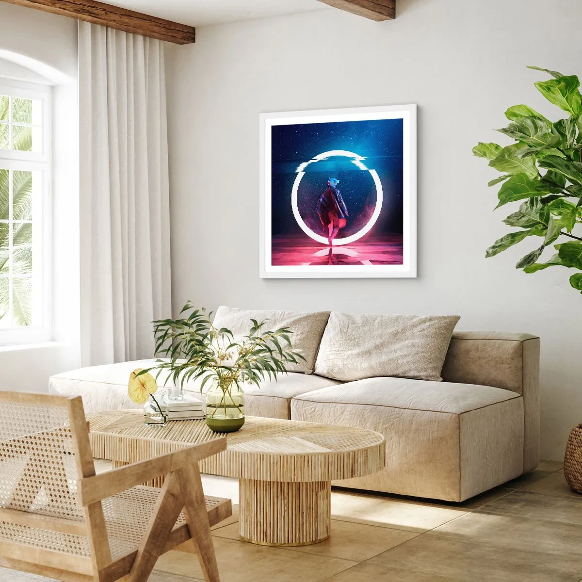 Póster en marco blanco - Entre mundos - 40x40 cm