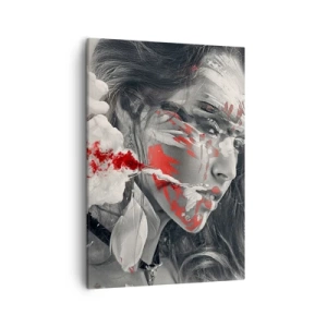Cuadro sobre lienzo - Impresión de Imagen - Retrato artístico de una mujer con acentos rojos abstractos. - 50x70cm - En los humos del absurdo - Decoración de pared moderna para salón y dormitorio ARTTOR