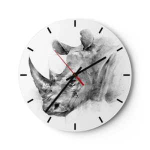Reloj de pared - Reloj de vidrio - Retrato estilo boceto de un rinoceronte - 30x30cm - Retrato africano - Decoración de pared moderna para salón, cocina y dormitorio ARTTOR