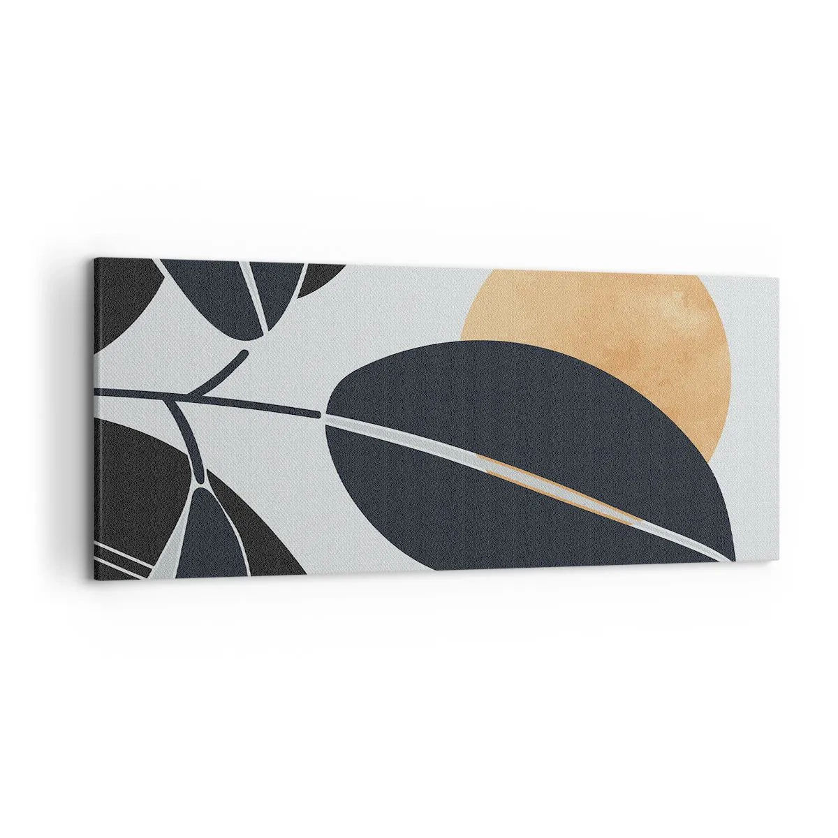 Cuadro sobre lienzo - Impresión de Imagen - Un motivo de hojas minimalista con un sol brillante en el fondo. - 120x50cm - Un día de verano caluroso - Decoración de pared moderna para salón y dormitorio ARTTOR