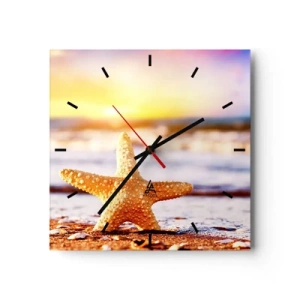 Reloj de pared - Reloj de vidrio - Una estrella de mar en una playa de arena bajo el resplandor del sol poniente. - 30x30cm - Regalo del mar - Decoración de pared moderna para salón y dormitorio ARTTOR