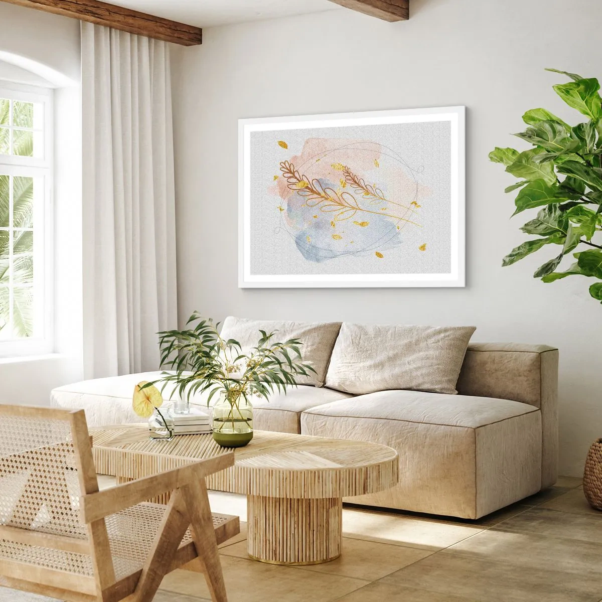 Póster en marco blanco - Ráfaga dorada - 100x70 cm
