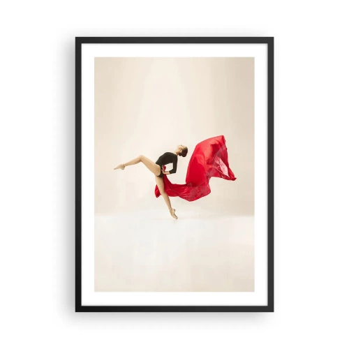 Póster en marco negro - Una bailarina con un traje negro y tela roja en movimiento. - 50x70cm - Rojo y negro - Decoración de pared moderna para salón y dormitorio ARTTOR
