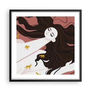 Póster en marco negro - Sueño de caballos dorados - 50x50 cm