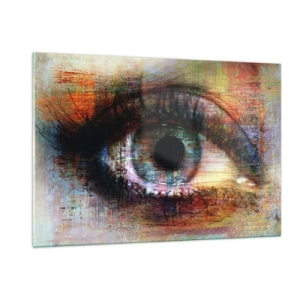 Cuadro sobre vidrio - Impresiones sobre Vidrio - Un ojo abstracto en tonos intensos y multicolores. - 120x80cm - Puedes mirar en el alma - Decoración de pared moderna para salón y dormitorio ARTTOR