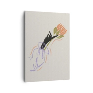 Cuadro sobre lienzo - Impresión de Imagen - Un ramo de flores minimalista de estilo delicado. - 50x70cm - Un toque fraternal - Decoración de pared moderna para salón y dormitorio ARTTOR