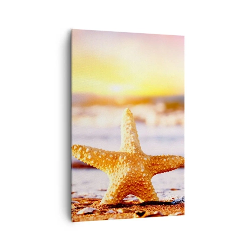 Cuadro sobre lienzo - Impresión de Imagen - Una estrella de mar en una playa de arena bajo el resplandor del sol poniente. - 80x120cm - Regalo del mar - Decoración de pared moderna para salón y dormitorio ARTTOR