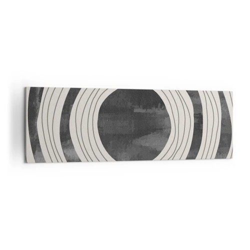 Cuadro sobre lienzo - Impresión de Imagen - Círculos concéntricos en blanco y negro sobre un fondo claro - 160x50cm - En el centro mismo - Decoración de pared moderna para salón y dormitorio ARTTOR
