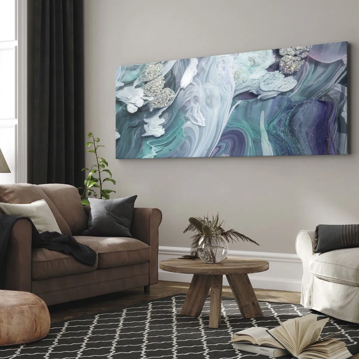 Cuadro sobre lienzo - Impresión de Imagen - Corrientes de azul - 100x40 cm